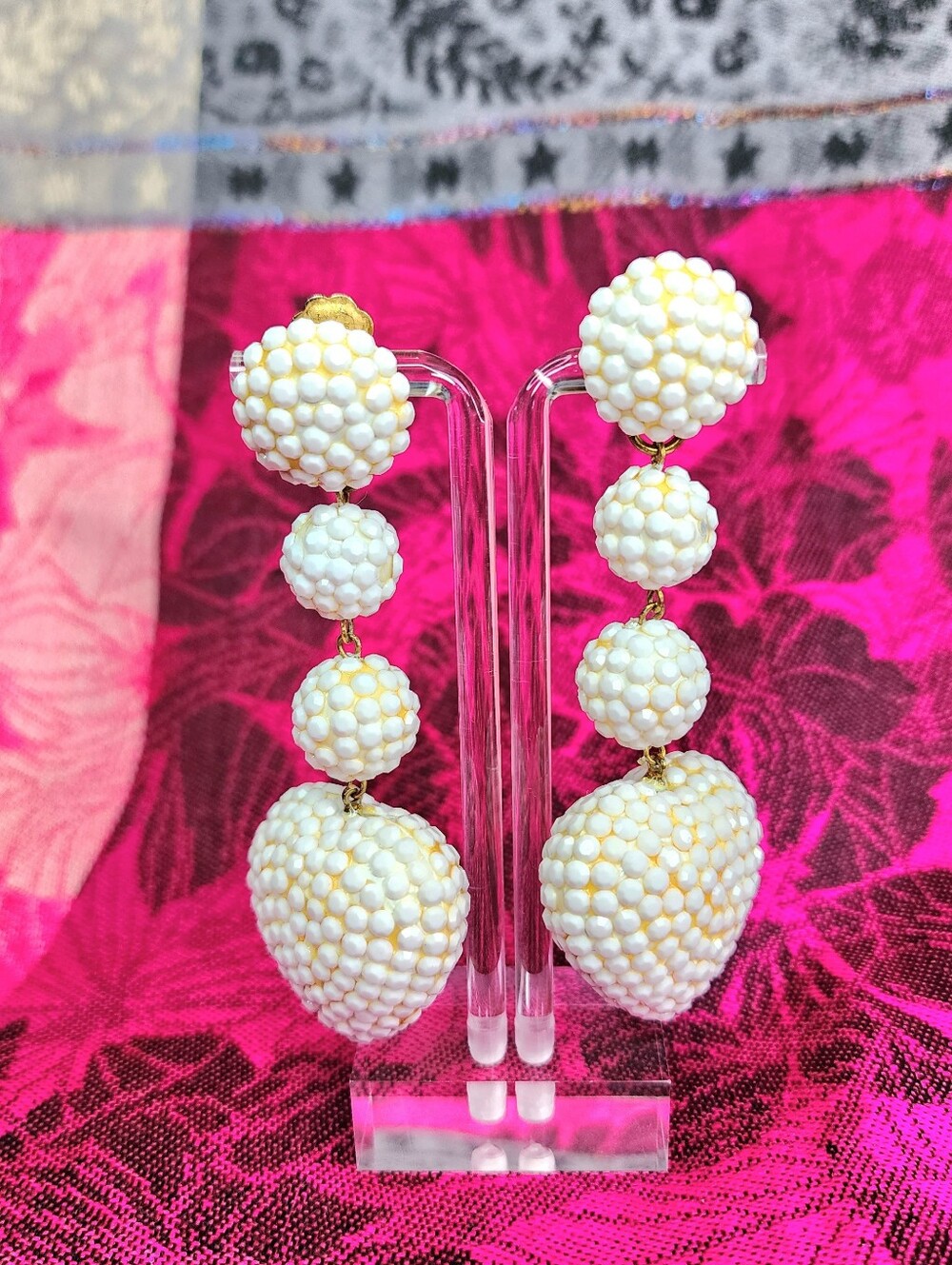 Vintage 80s Richard Kerr Textured Beaded Statement Clip On Earrings.